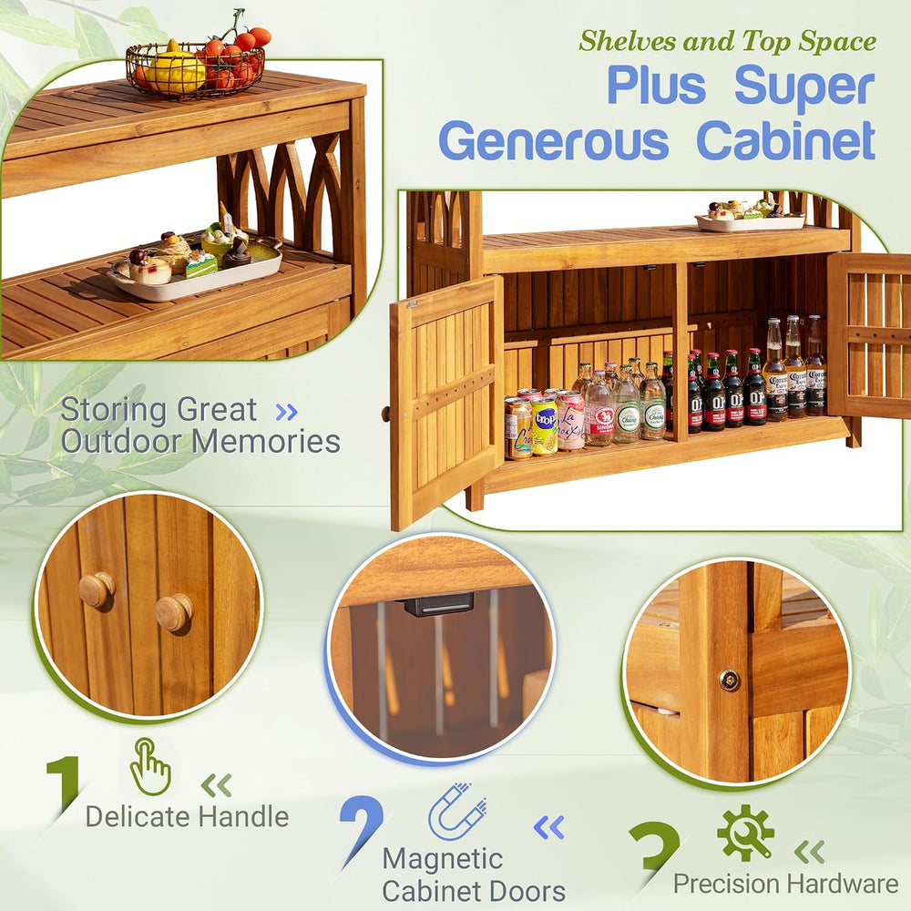 Greesum 2-Tier Outdoor Storage Cabinet in Acacia Wood, with 2 Magnetic Doors,...