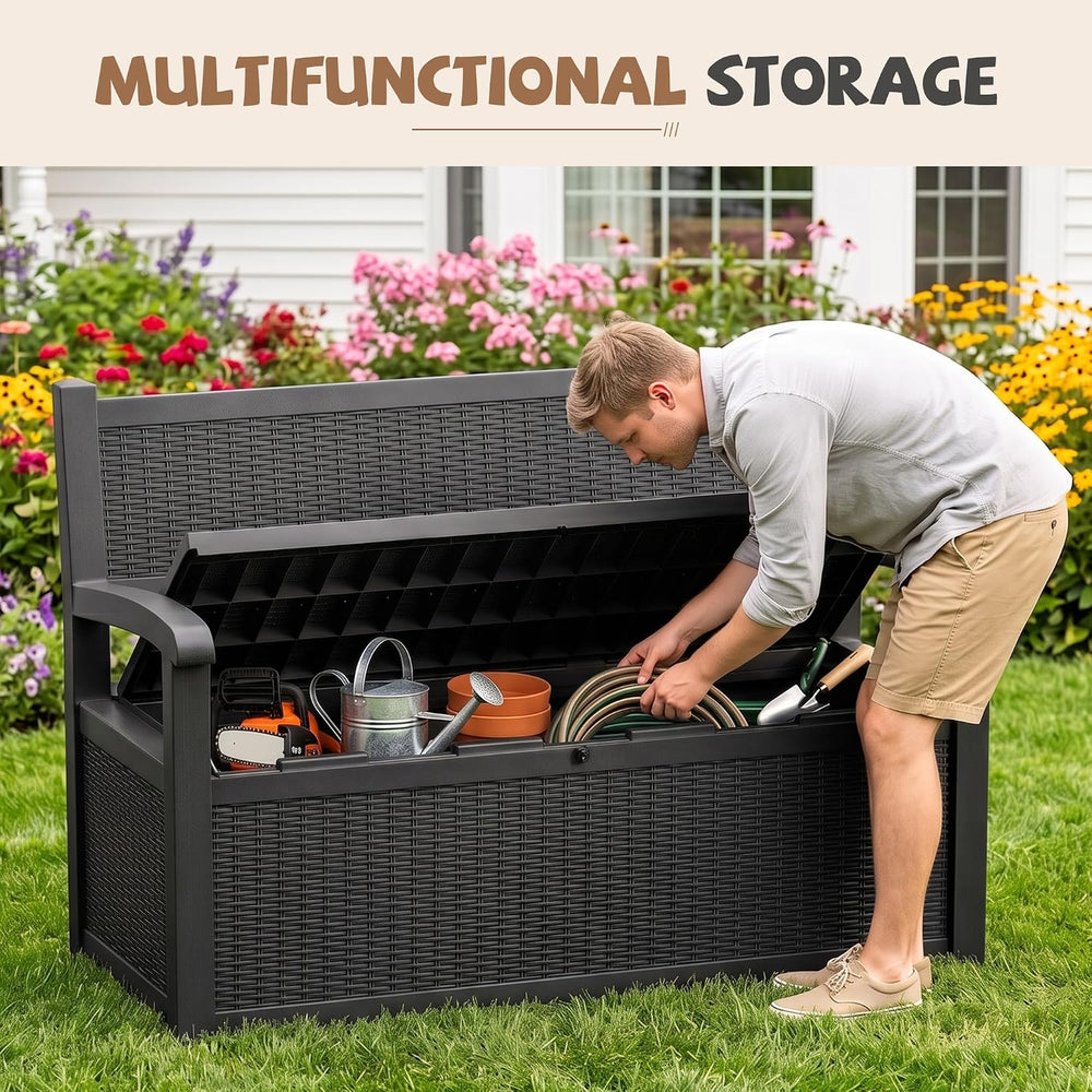 EFU Outdoor Bench Storage Deck Box,120 Gallon Waterproof Wicker