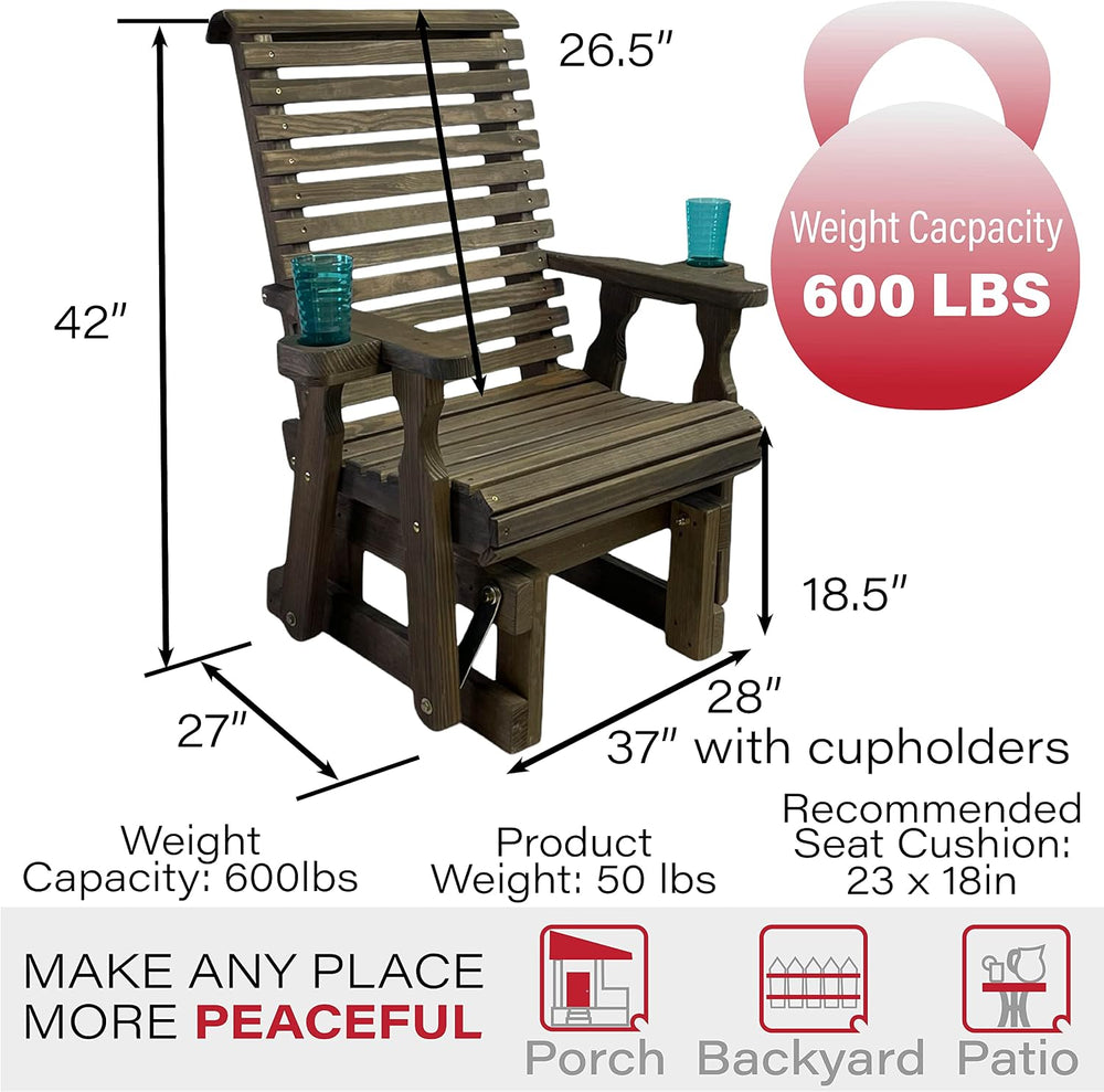 Amish Casual Heavy Duty 600 Lb Roll Back High Back Treated Glider Chair with ...