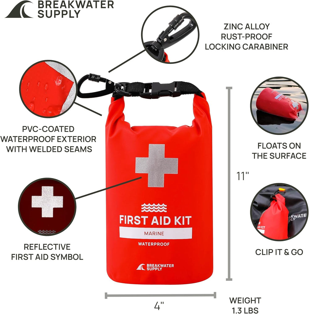 Breakwater Supply Waterproof Marine First Aid Kit for Boat, 100 Piece, Red