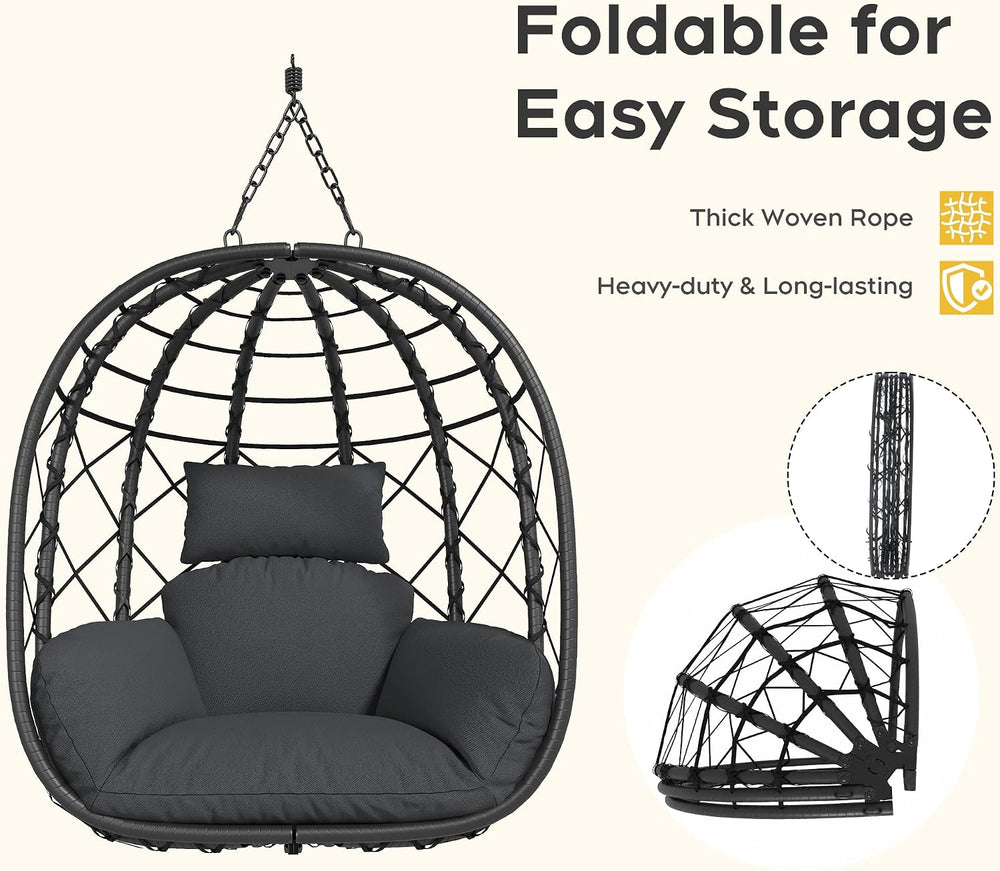 Hanging Egg Chair with Stand Patio Wicker Rattan Swing Chair Hammock Egg Chai...