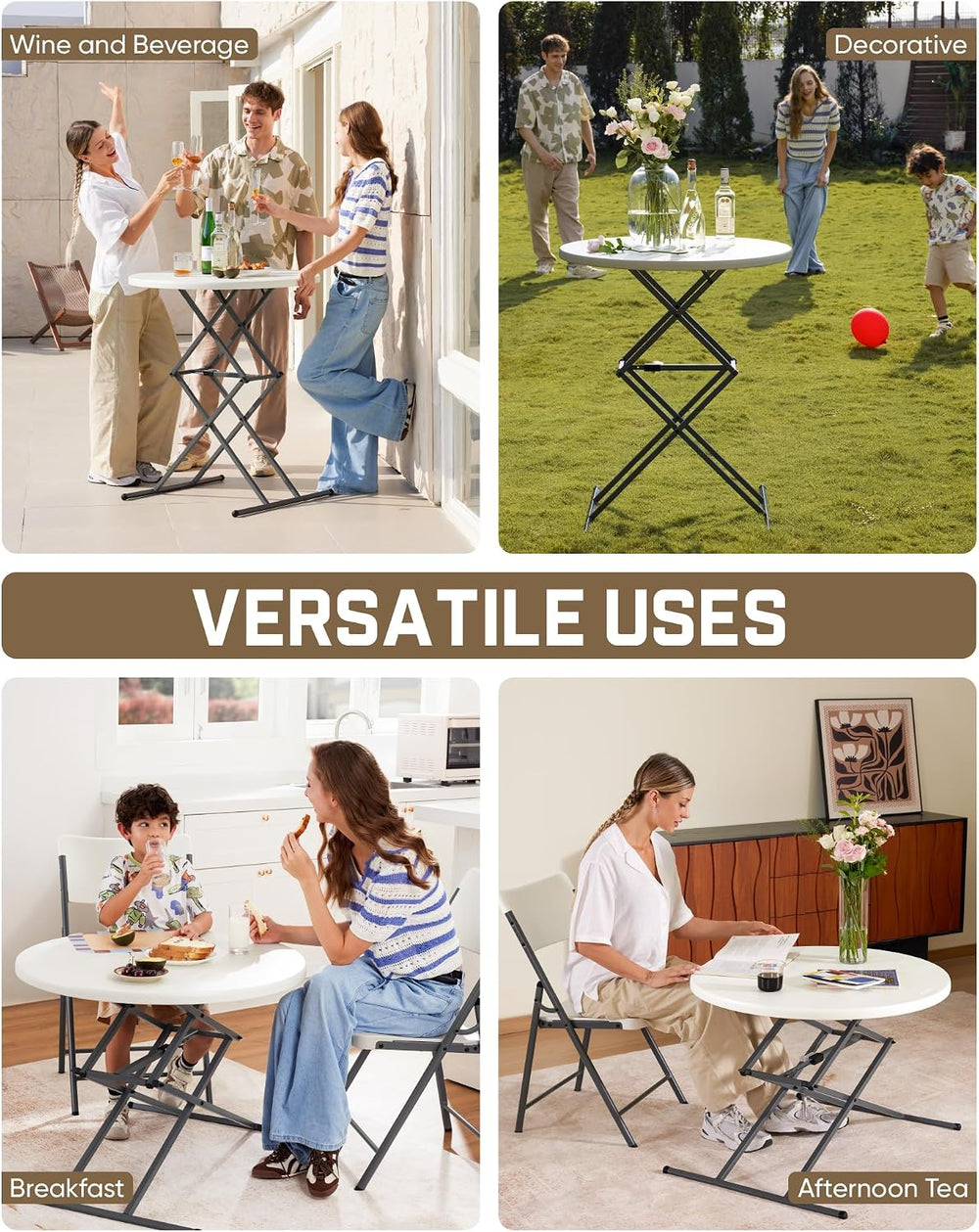 FanttikOutdoor Folding Table Round 32" Quick Adjust 4 Heights Party, Patio