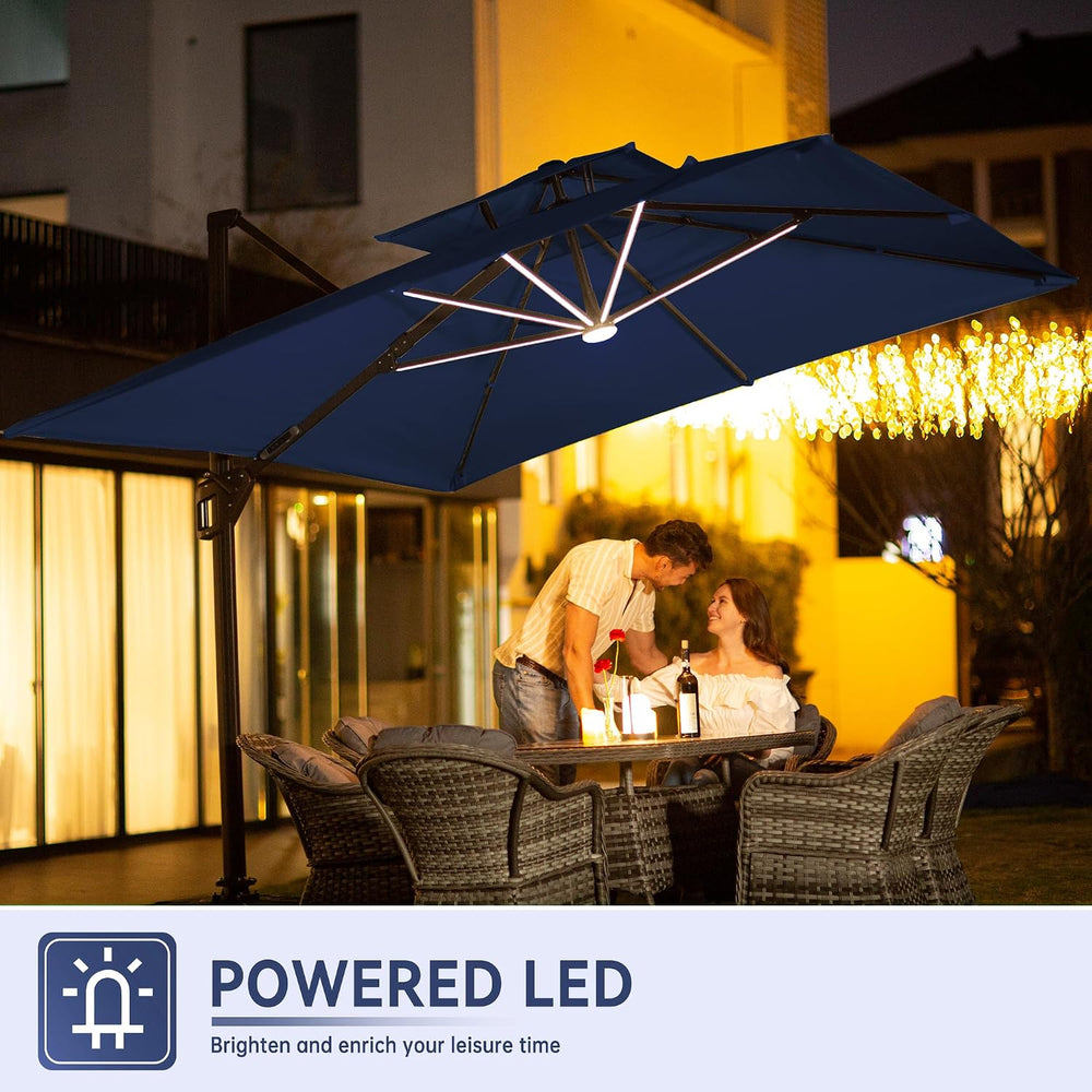 10 X 13 FT Cantilever Outdoor Patio Umbrella with LED Lights