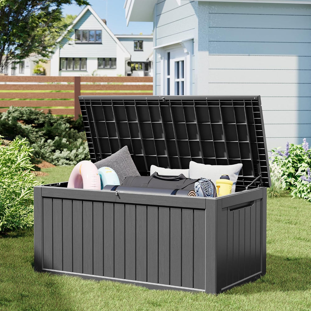 300 Gal Deck Box,Outdoor Storage Box Waterproof Lockable,Gas Lift,Black