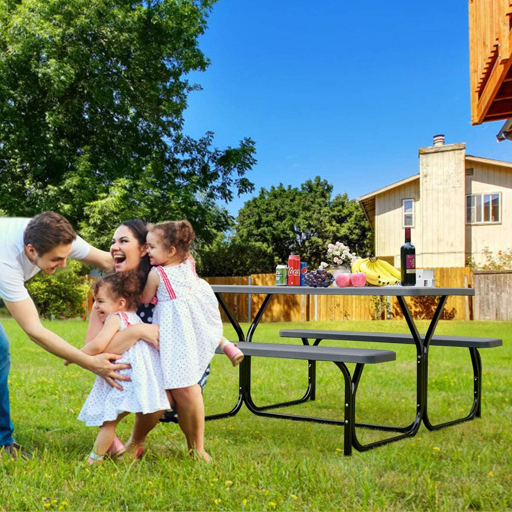 COSTWAY Outdoor Picnic Table, HDPE Plastic Picnic Table Bench Set