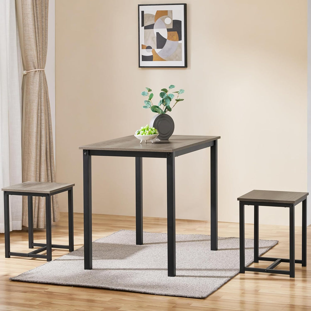 Yaheetech Small Table and Chairs, Space Saving Dining Table Set for 2, Gray