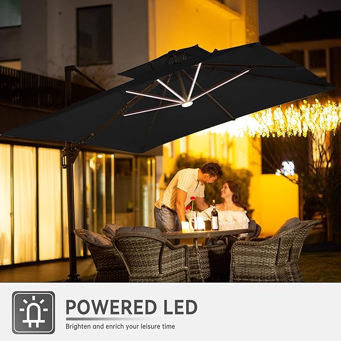 10 X 13 FT Cantilever Outdoor Patio Umbrella with Base Included Large Heavy D...