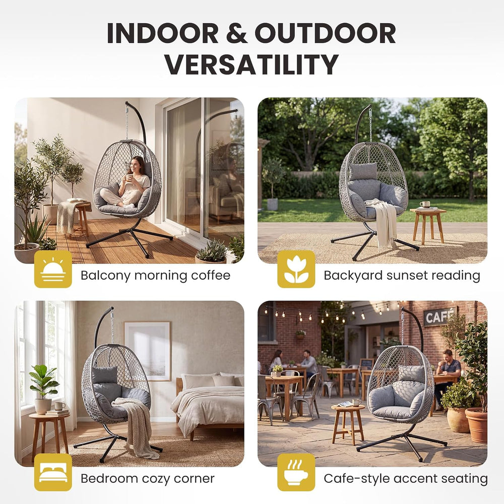 Egg Chair Outdoor with Stand, Patio Hanging Egg Swing Chair for Backyard Balc...