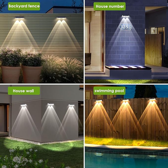 Solar Fence Lights Outdoor - 2700/4000/6000K 3 Modes, IP65 Waterproof Fence S...