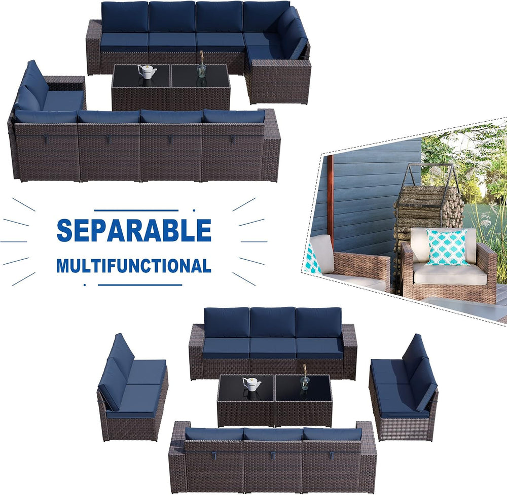 Kullavik 12 Piece Patio Furniture Set, Outdoor Wicker Sectional Sofa