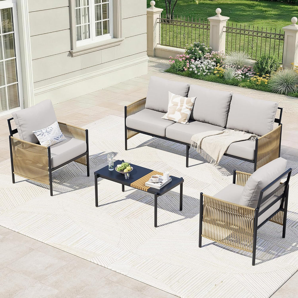 Aluminum Patio Furniture Set for 5, Rope Woven Outdoor Sofa Set