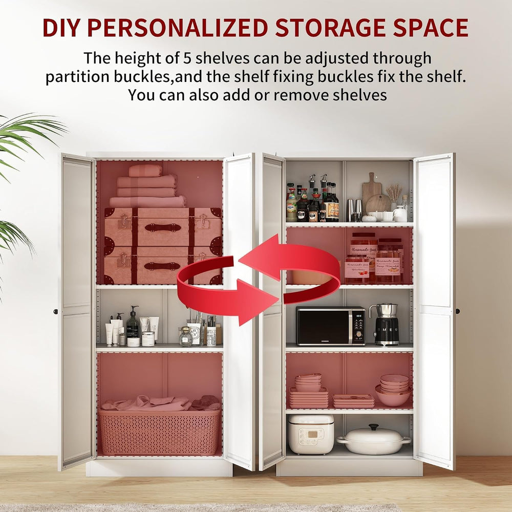 AQY Kitchen Pantry Cabinet,61" White Pantry Storage Cabinet with 4 Tier ...