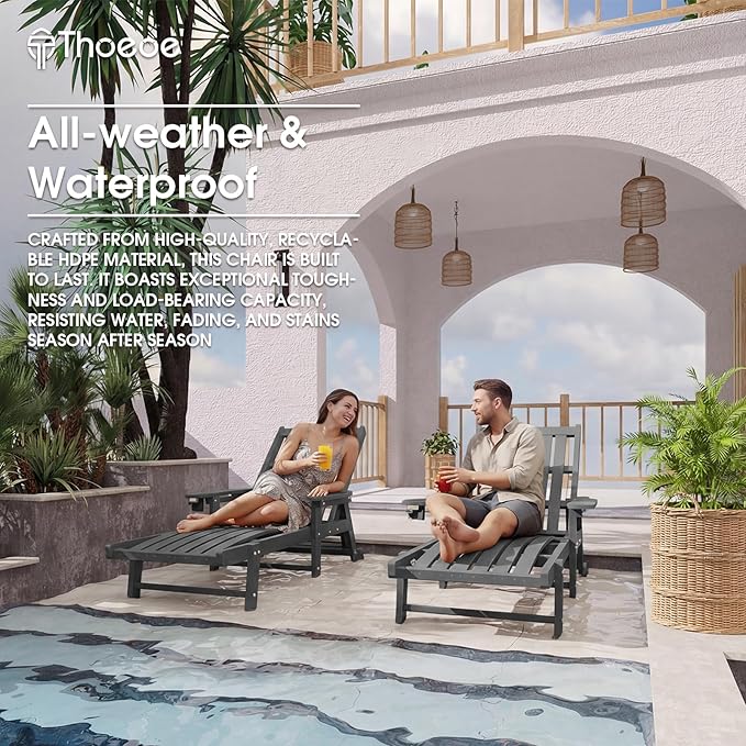 Patio Chaise Lounge Chair Set of 4, Oversized Lounge Chair Outdoor with 5 Pos...