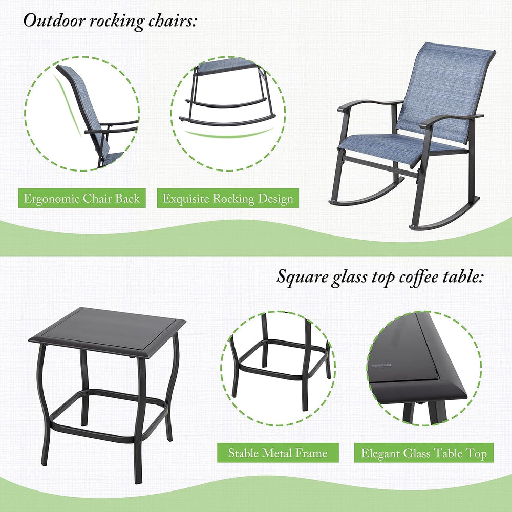 Shintenchi Rocking Chair Outdoor with Table, 3 Piece Rocking Patio Bistro Set...