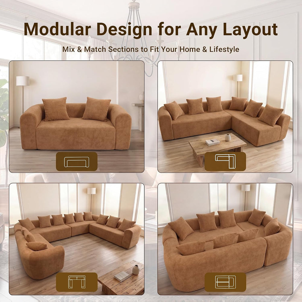 Claiks 106" Cloud Boneless Couch, Left Chaise Sofa, Brown