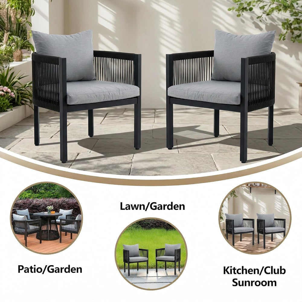 Outdoor Dining Chairs Set of 6, Rope Rattan Outdoor Chairs, All Weather Patio...