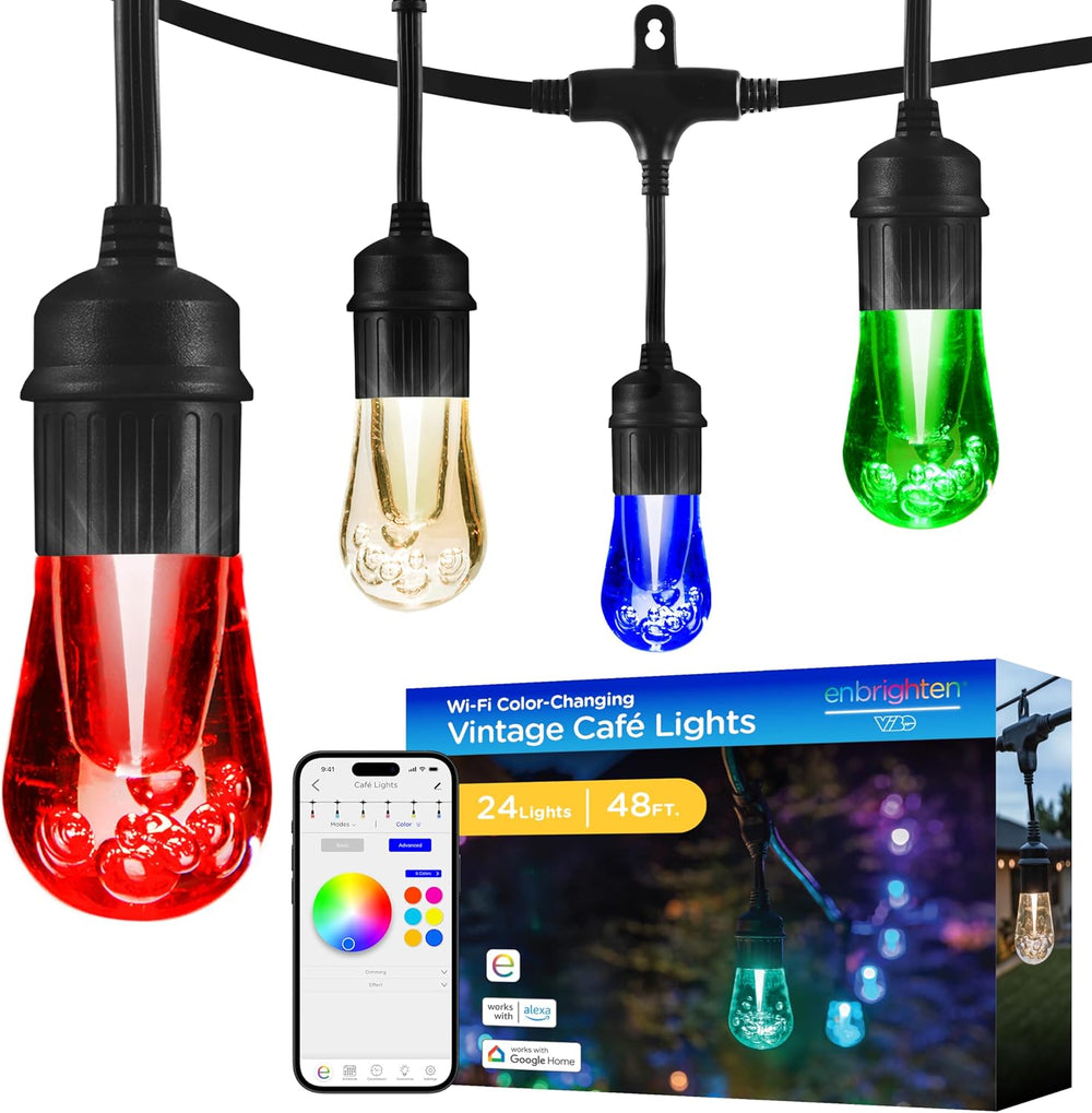 Enbrighten Vintage Outdoor String Lights, 48ft, 24 Bulbs