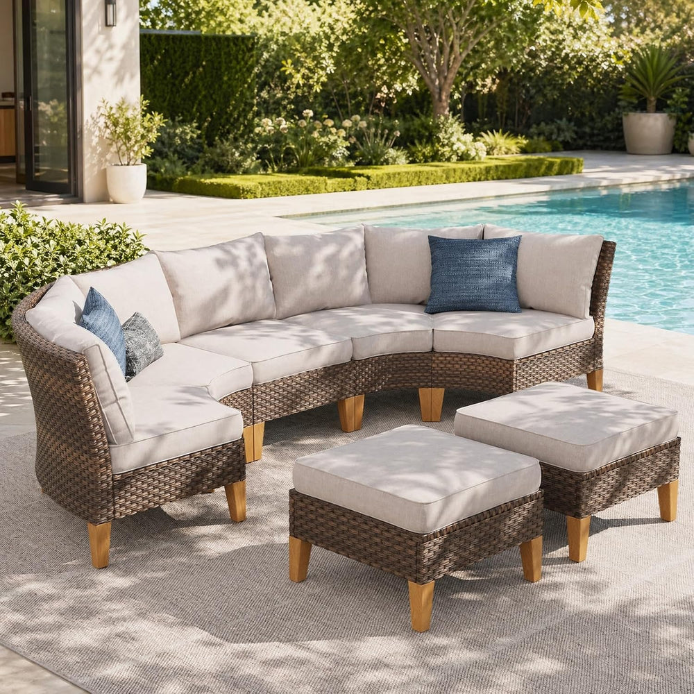 Sophia & William 7 Pieces Wicker Patio Furniture Set, Half Moon Design