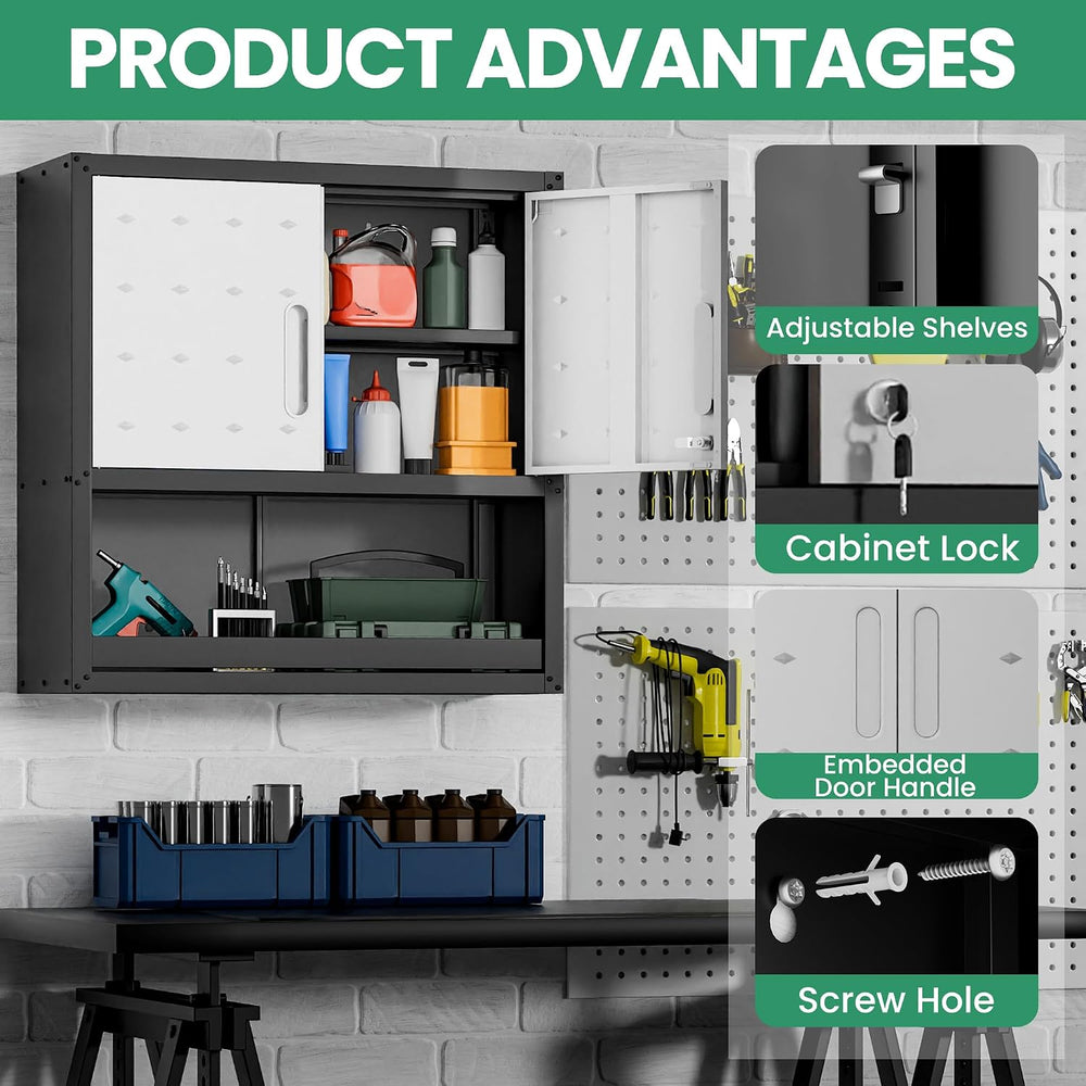 Garage Wall Cabinet,29.5" W Wall Mounted Garage Cabinets with Adjustable...