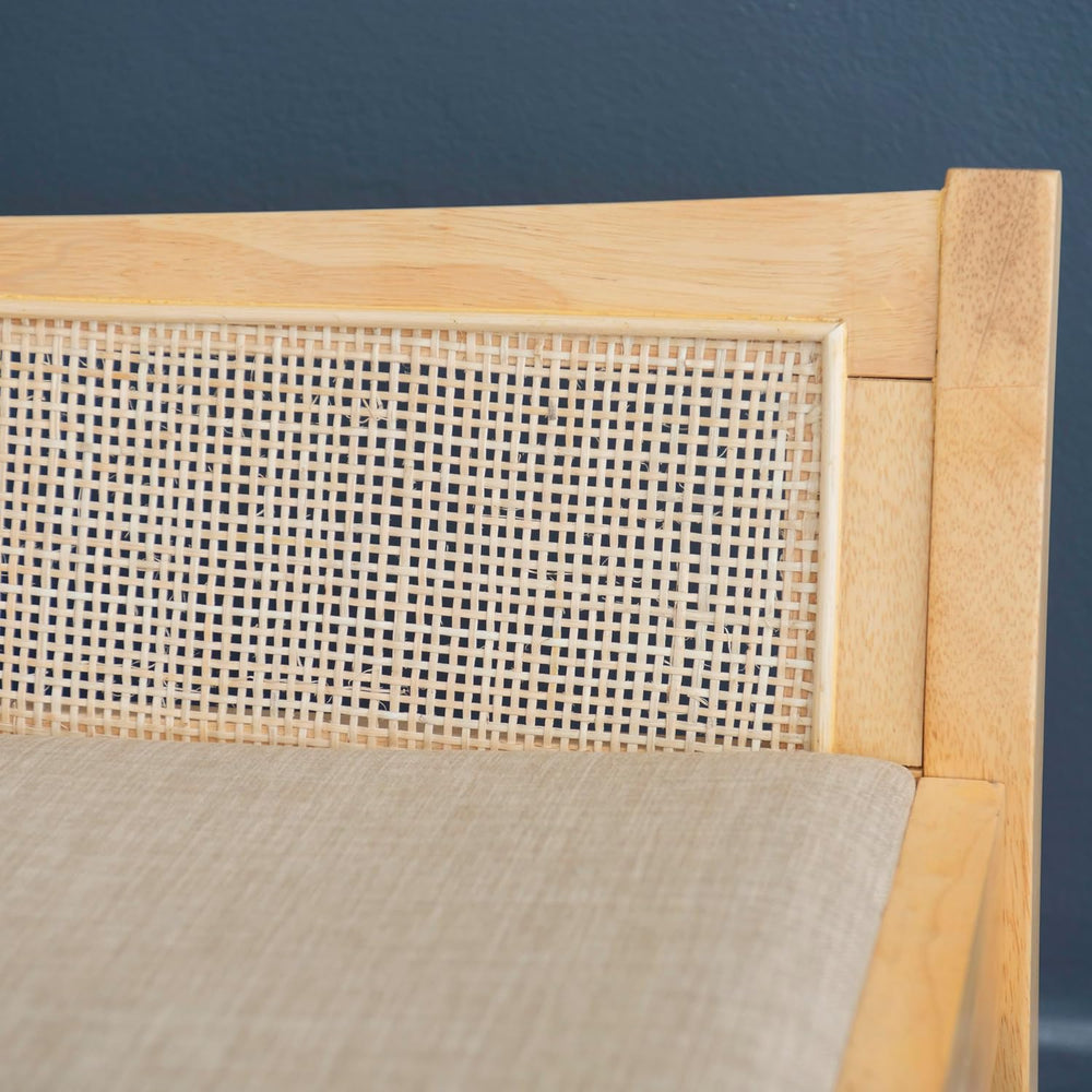 Powell Kasi Natural Low Back Cane Bench with Beige Upholstered Seat