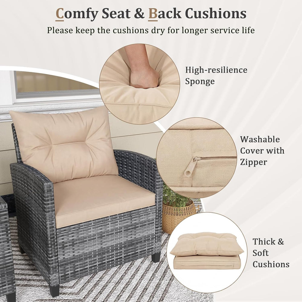 KOTEK 3 Piece Patio Furniture Set, Outdoor PE Rattan Conversation Set with Wa...