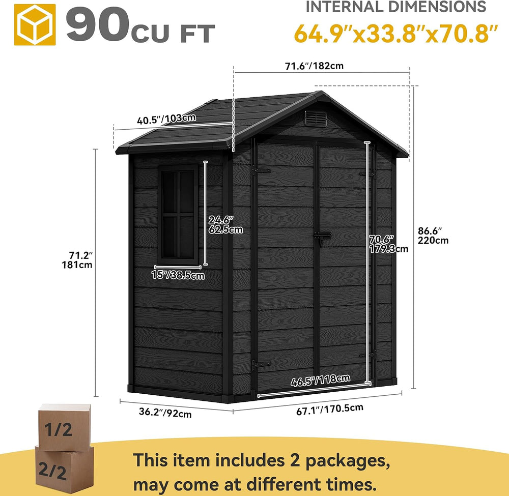 DWVO 6x4FT Resin Outdoor Storage Shed with Reinforced Floor, Window&Vent