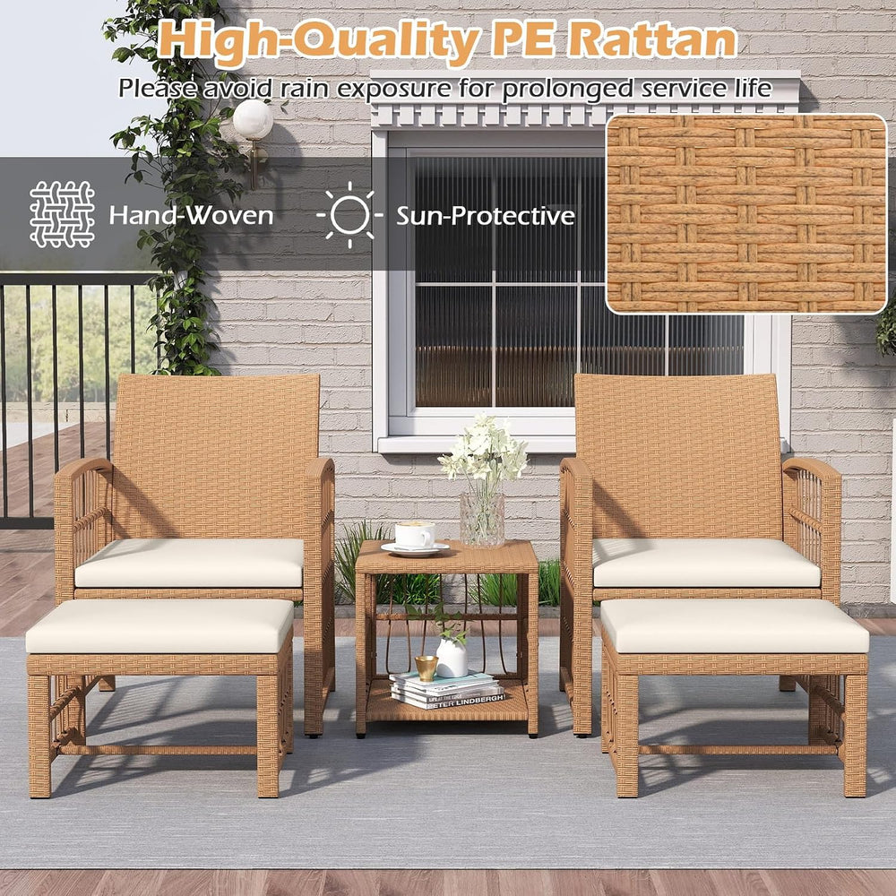 Tangkula 5 Pieces Patio Wicker Conversation Set, Outdoor Furniture Set with 2...