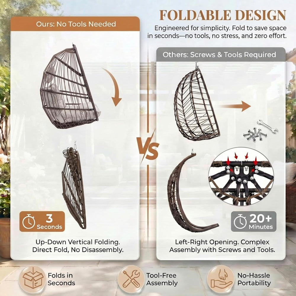 RADIATA Outdoor Hanging Egg Chair Without Stand, Wicker Swing Chair