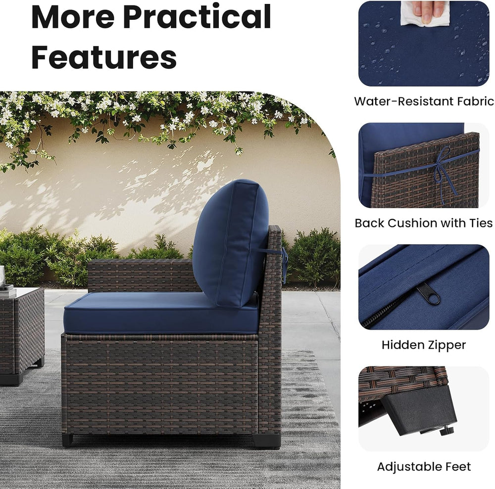 6-Piece Patio Furniture Set All-Weather Outdoor Wicker Sectional Conversation...