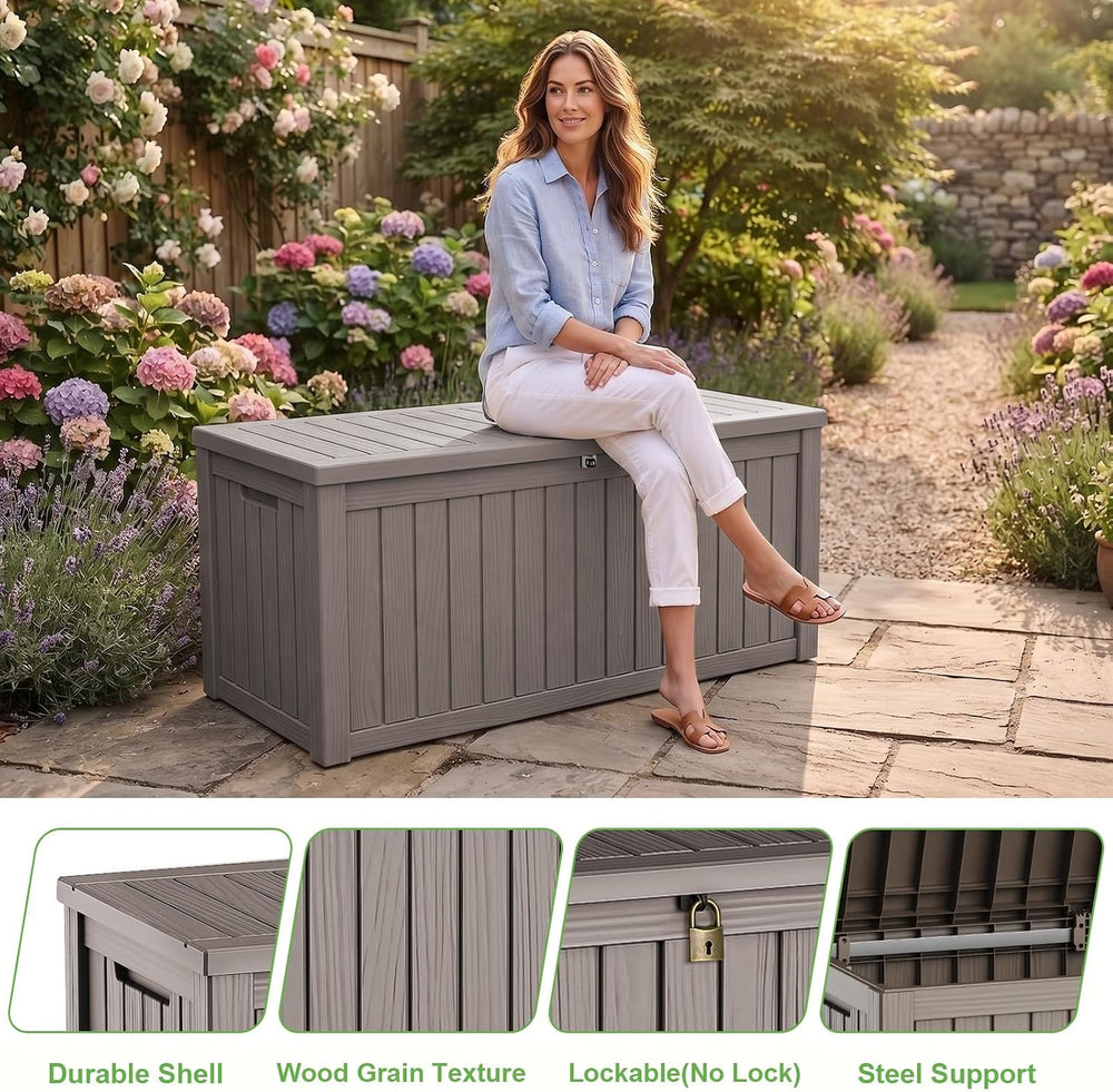 PatioZen 200 Gallon Deck Box Lockable Waterproof UV Resistant Grey