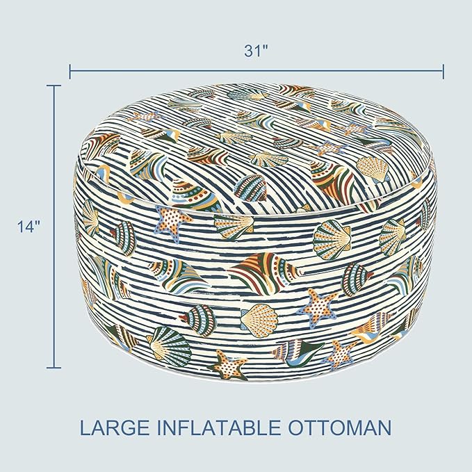 LVTXIII Indoor/Outdoor Extra Large Inflatable Ottoman Pouf D31 x H14 Inch, Ro...