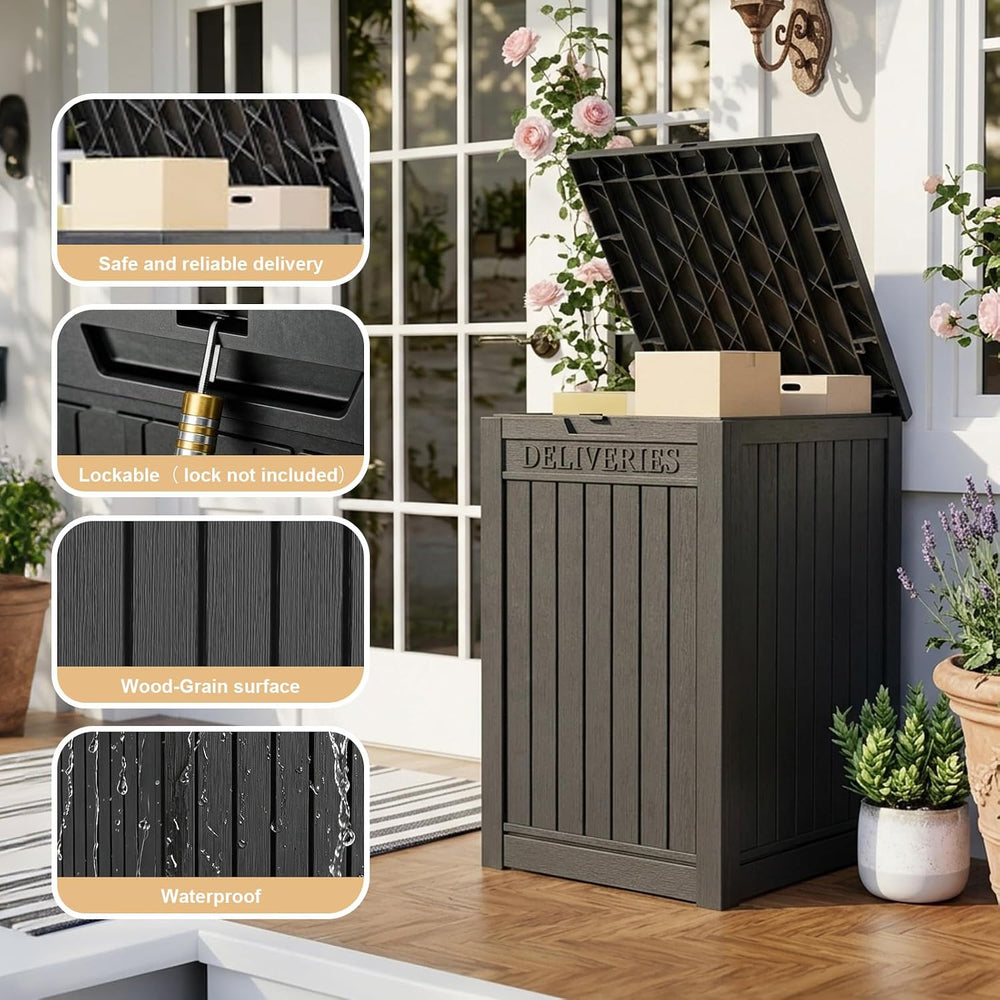 PatioZen Package Delivery Box, Waterproof Outdoor Container Lockable, Black