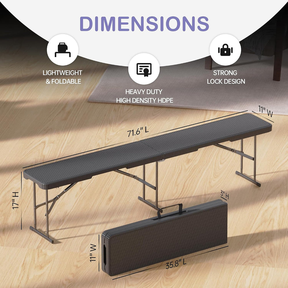 VSOAEIL 6 Foot Folding Bench, 6 FT Foldable Plastic Bench Indoor & Outdoor