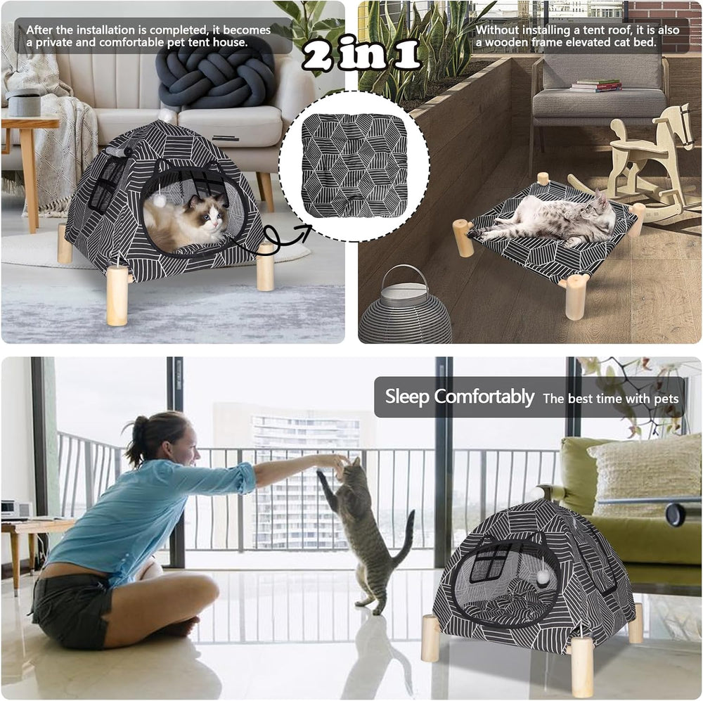 Elevated Pet Hammock Bed Tent House - Indoor/Outdoor, Quick Setup