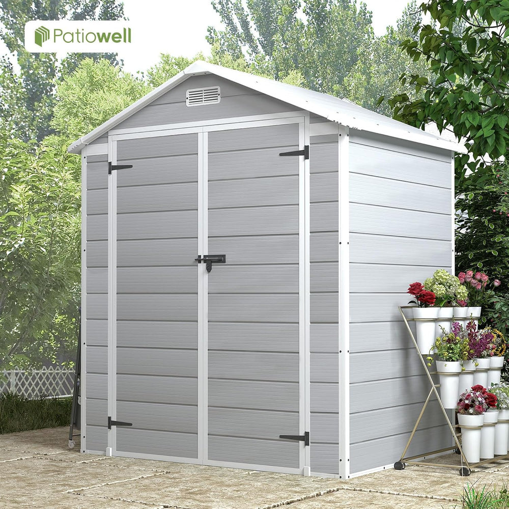 Patiowell 6x4 FT Resin Outdoor Storage Shed with Floor, Light Gray