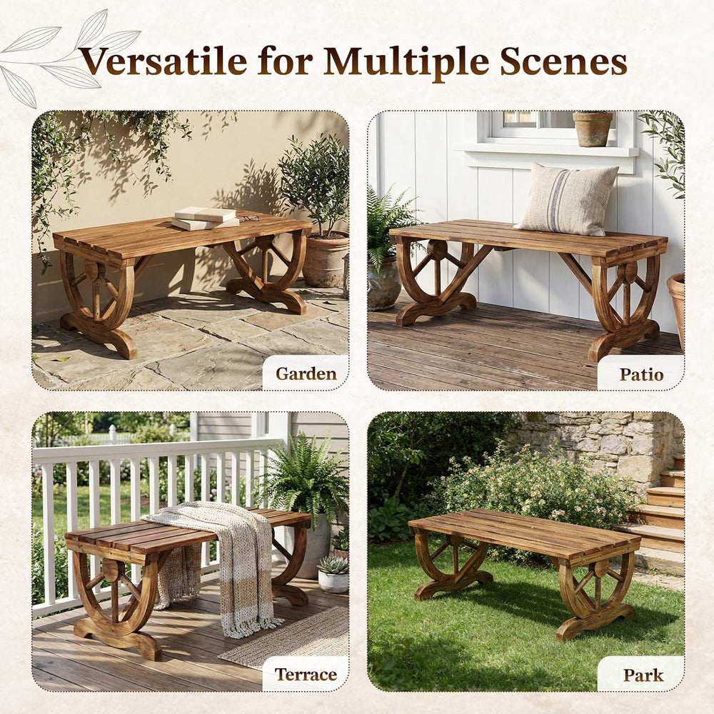 Outvita 39'' Outdoor Wooden Bench, 2-Person Rustic Wagon Wheel Bench ...
