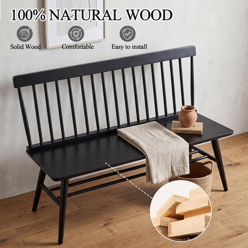 DUHOME Entryway Bench, Black Dining Bench with Spindle Back