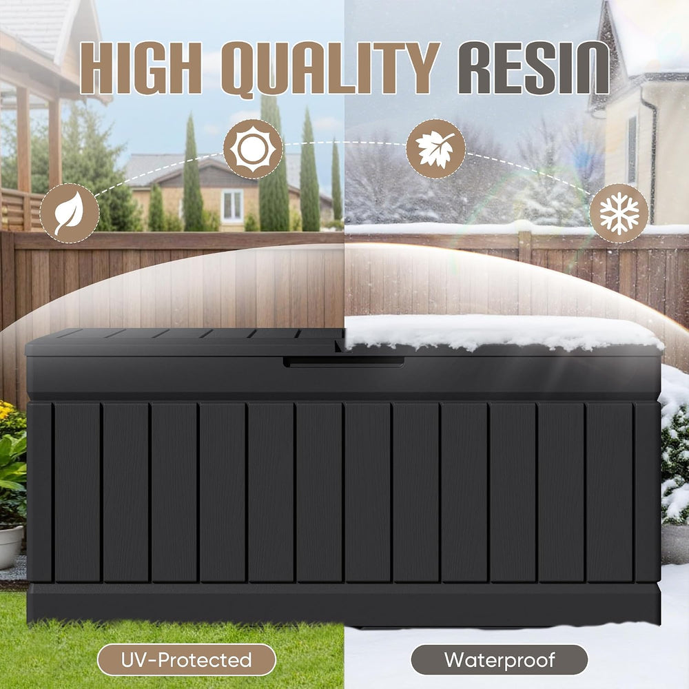 JUMMICO 78 Gallon Deck Box Waterproof Resin Outdoor Storage Box