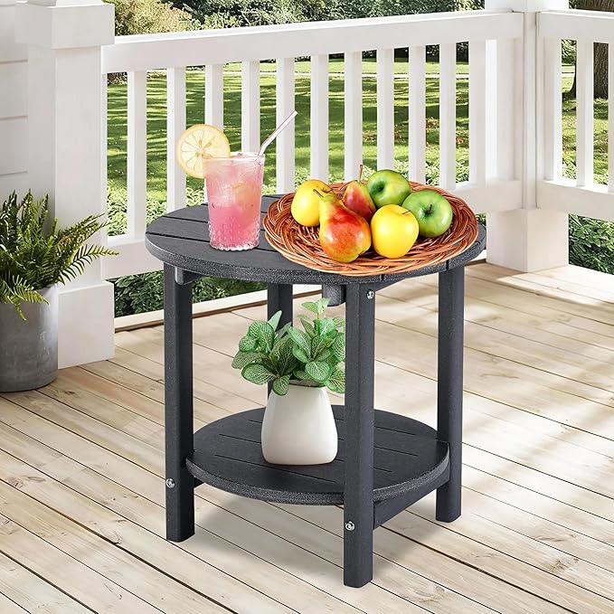 LZRS Round Adirondack Side Table Double End Table, Outdoor Side Tables for Pa...
