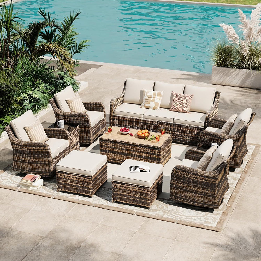 Patio Furniture Set with Swivel Rocking Chairs, 10 Pieces Patio Conversation ...