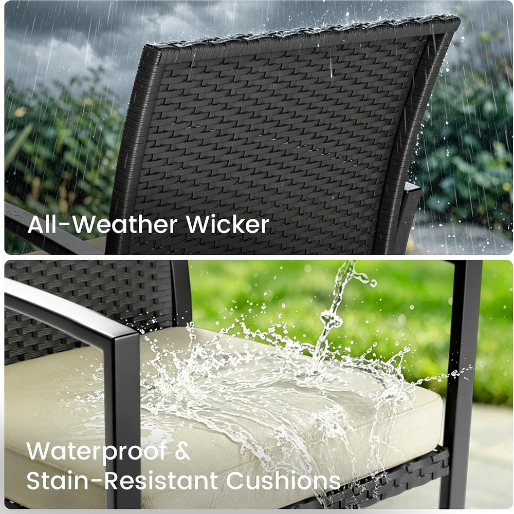 Rocking Patio Bistro Sets - All-Weather - 3 Piece Rattan Conversation Furnitu...