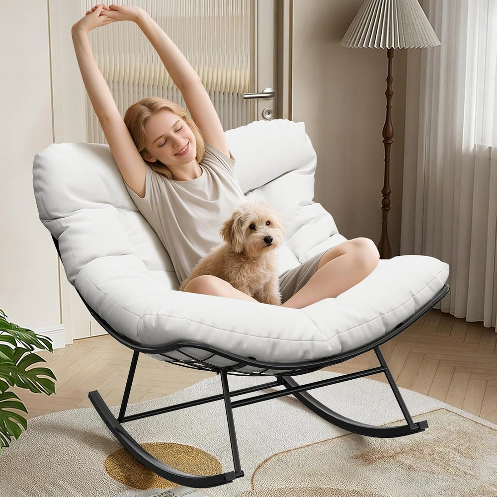 GarveeLife Outdoor Papasan Rocking Chair for Balcony Backyard Porch Bedroom