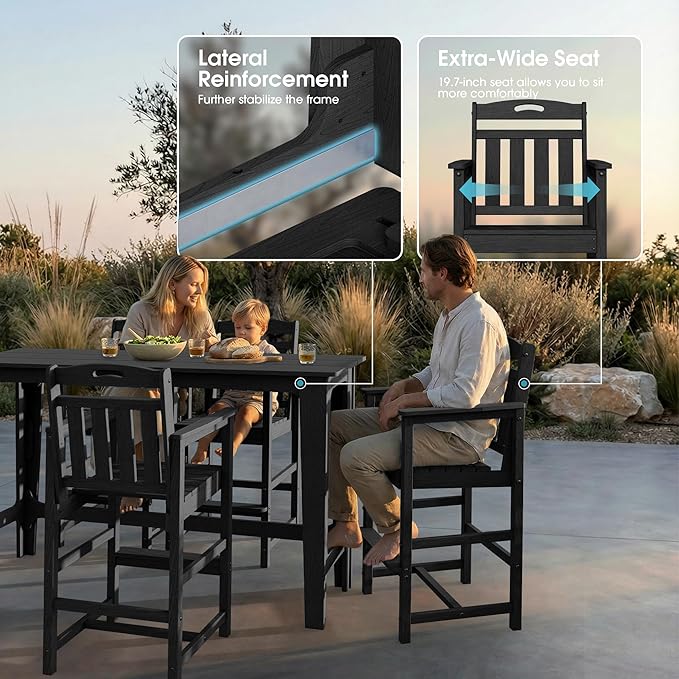 Ciokea Outdoor Bar Height Table Set of 5, 60" Extra Long Rectangle High ...