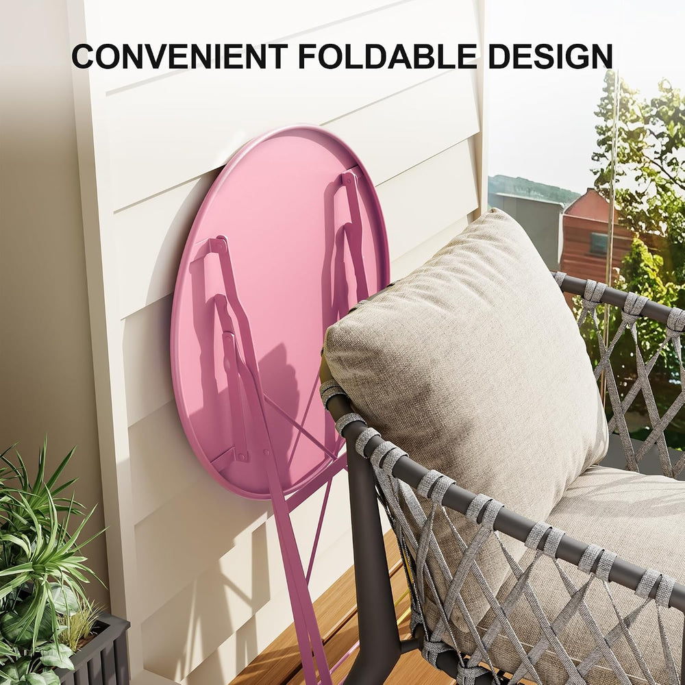 Bistro Table and Chairs Set of 2, 3 Piece Folding Patio Bistro Set, Pink
