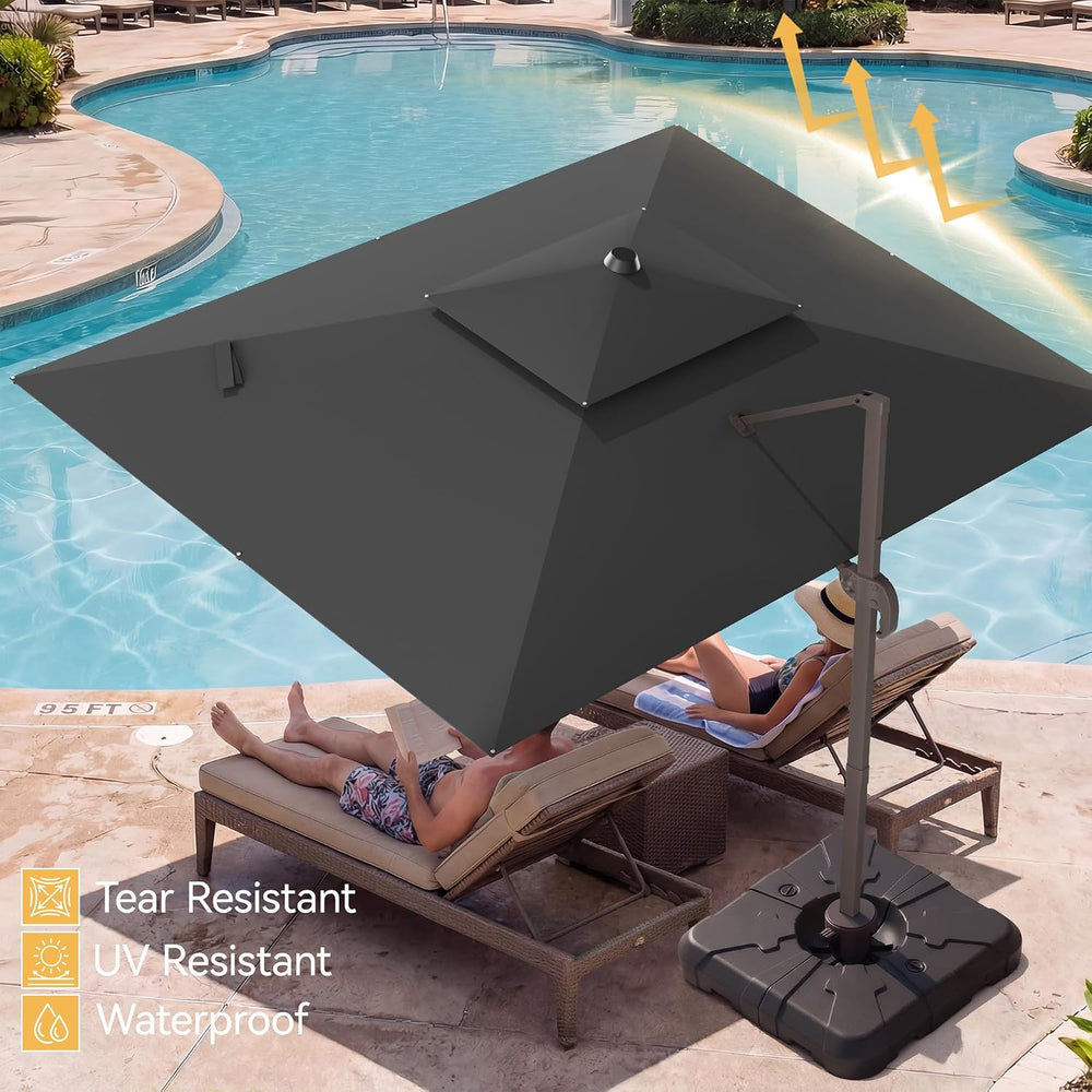 9x12' Cantilever Patio Umbrella with Base for Outdoor, Grey