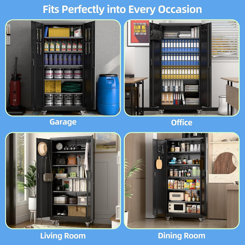 Reemoon Metal Storage Cabinet 71" H x 34" W x 18" D with Wheel...