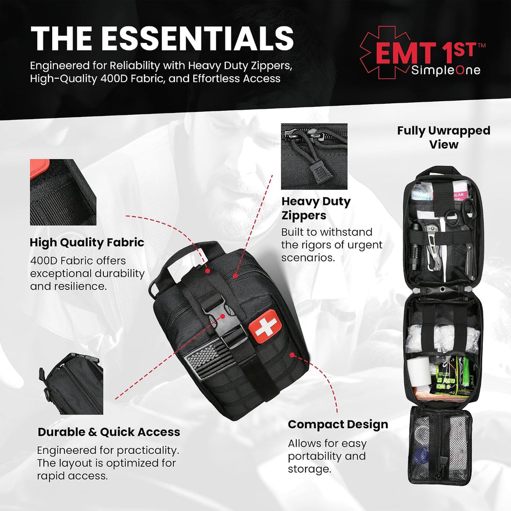 EMT 1st 250 Pcs Responder Emergency First Aid Kit with 30 Unique Items