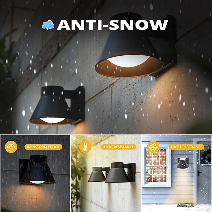 UME 2 Pack LED Outdoor Wall Light Fixtures, Black Front Porch Lights Wall Mou...