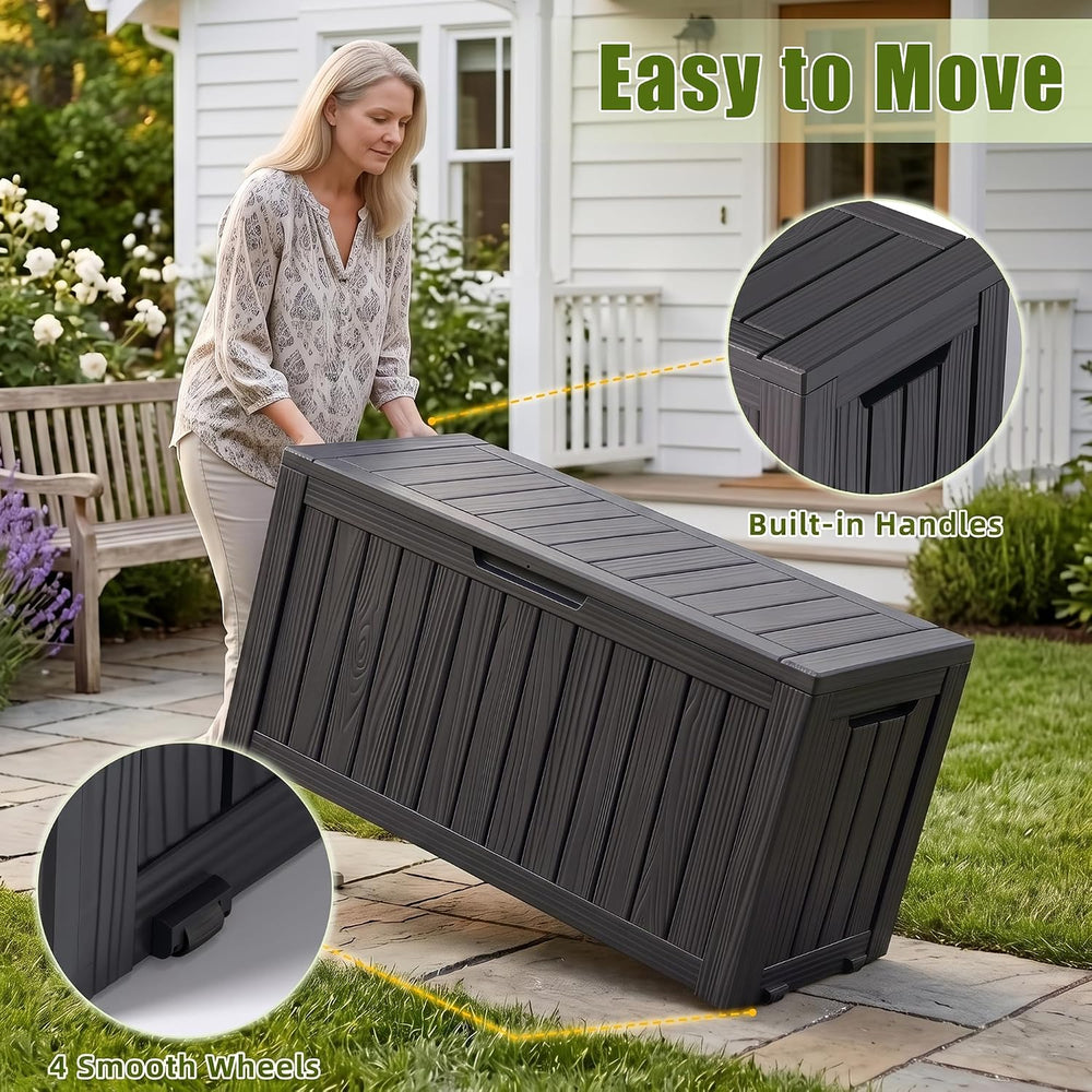 140Gal Outdoor Storage Box with Portable Wheels, Waterproof Deck Boxes