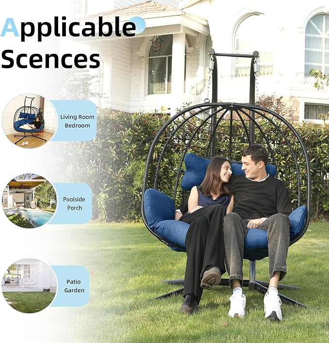 Double Egg Chair with Stand Hammock Swing Chair Foldable Hanging Loveseat, UV...